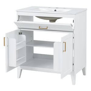 Bathroom Vanity With Sink Top, Adjustable Shelf, Door Organizers