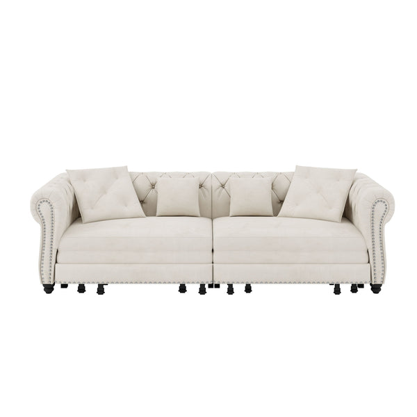 3 In 1 Convertible Sleeper Sofa Bed With Movable Ottoman
