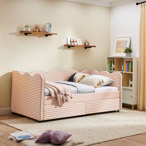 Gingham Daybed With USB Charging Port, Wave-Shaped Design