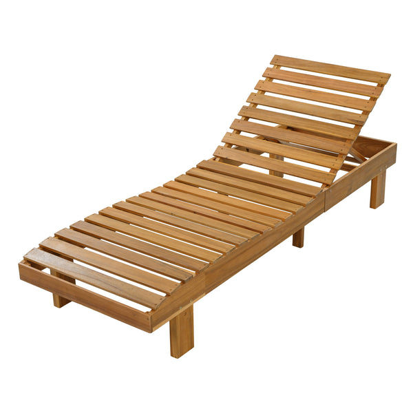 Chaise Lounge With Multi Fold Cushion, 3 Position Adjustable Backrest For Patio - Beige / Teak