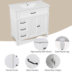 Bathroom Vanity With Sink, 2 Door Storage With Soft Closing Hinges - White