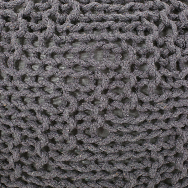 Hazel - Modern Knitted Cotton Yarn Round Pouf With Eco Friendly Pet Fibers - Dark Gray