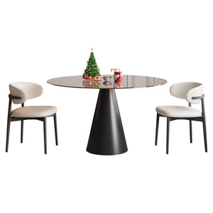 Round Dining Table - Black / Brown - Glass