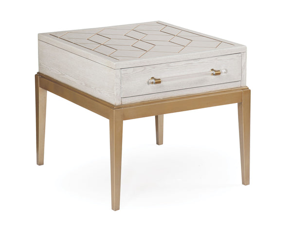 Perrine - Rectangle End Table - White / Gold