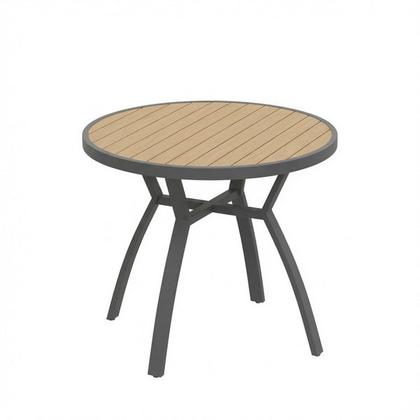 Outdoor Round Patio Table With Slatted Top - Gray