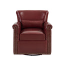 Swivel Accent Chair With Rolled Arm, Sewn Pillow Back, Nailhead Trim For Living Room