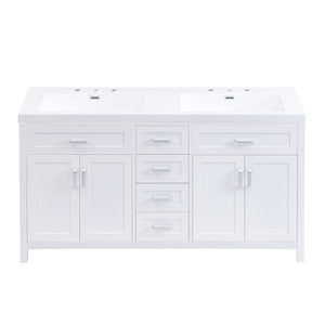 59.1" Minimalist Double Sink Bathroom Vanity With Top, Soft Close Doors & Drawers - White