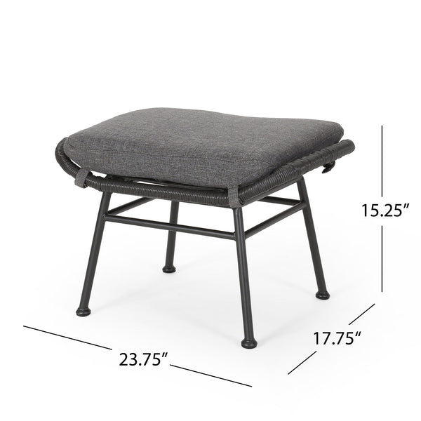 Outdoor Modern Boho Wicker Ottoman With Cushions (Set of 2)