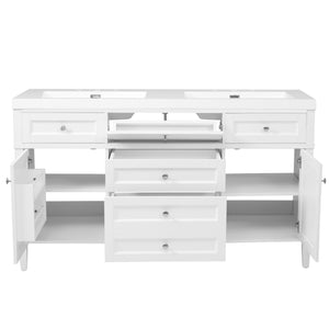 Bathroom Vanity With Double Sink, 3 Drawers, 2 Doors, Adjustable Shelves, Freestanding - White