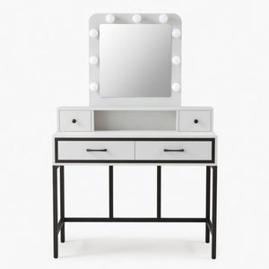 Vanity Desk With 3 Color Lighted Mirror And 4 Drawers