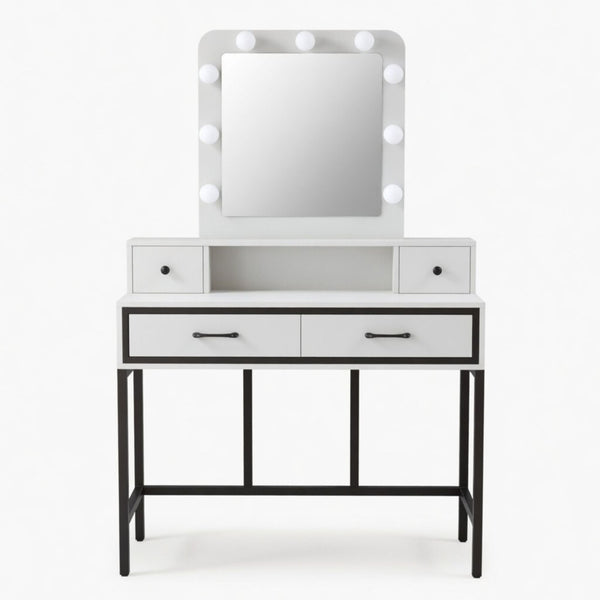 Vanity Desk With 3 Color Lighted Mirror And 4 Drawers