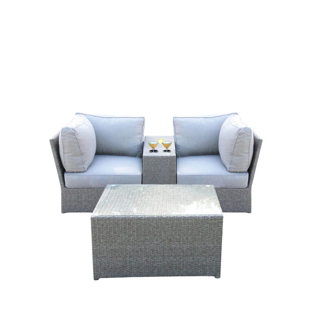 2 Person Wicker Seating Set With Cushions And Glass Top Table - Gray Mix