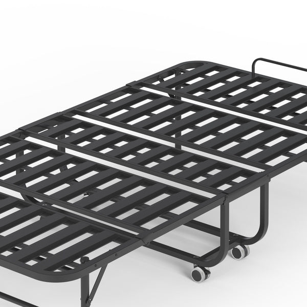 Twin Wide Folding Bed For Tall People, Extra Long & Wide Rollaway With Memory Foam, Heavy-Duty Capacity Guest, Spacious Portable Cot - Black