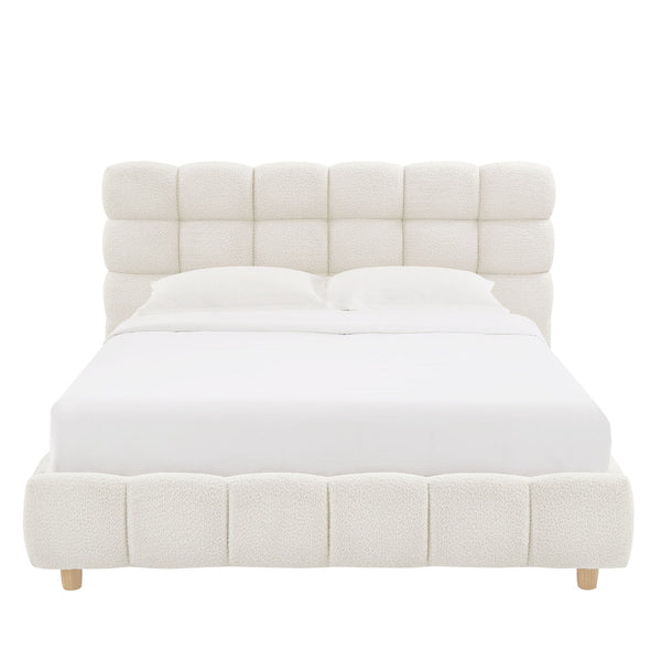 Pula - Queen Platform Bed With Upholstered Headboard, Slat Support, No Box Spring Needed - Ivory