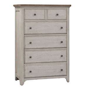 Farmhouse Reimagined - 5 Drawer Chest - Antique White / Chestnut Tops