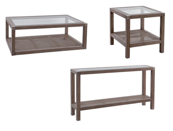 Calum - Console Table - Driftwood Gray / Cane / Brushed Nickel