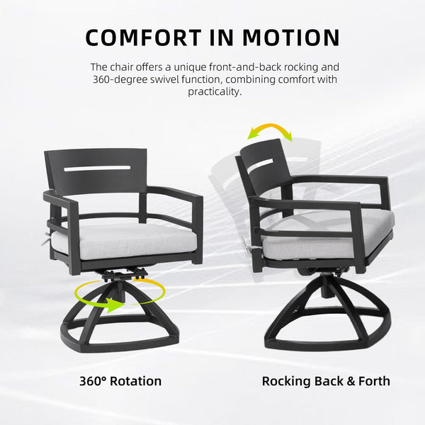 Outdoor Patio Swivel Rocker With Outdoor Grade Sunbrella Fabric Cushions (Set of 2) - Ember Black