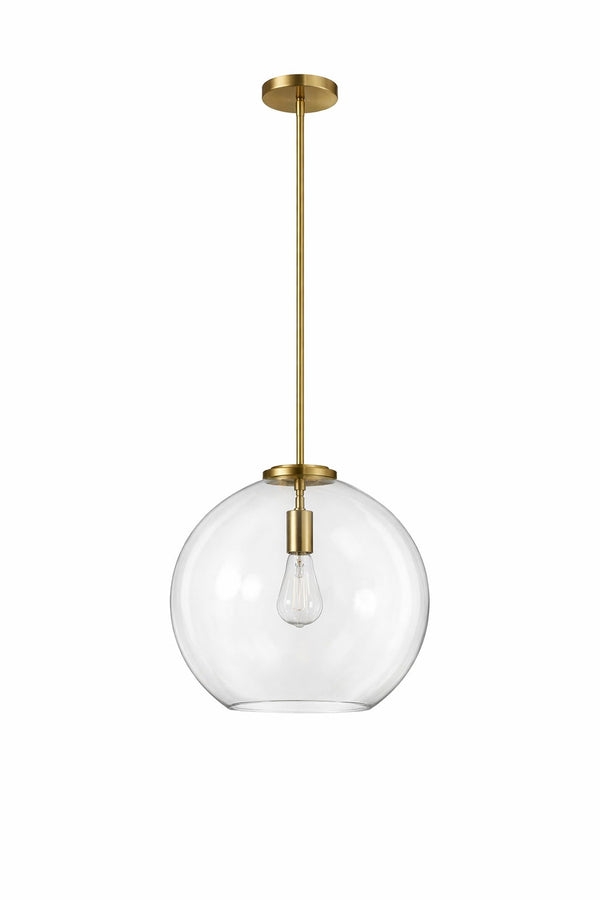 Gleam - Single Light Pendant Lamp With Clear Globe Satin - Antique Brass / Clear / Gold