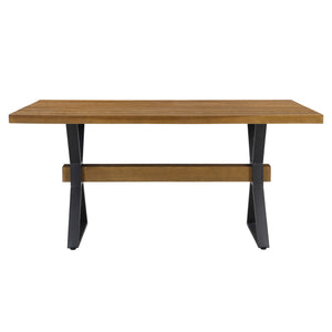 Farmhouse Style X Shaped Legs Dining Table With Moulded Details - Brown