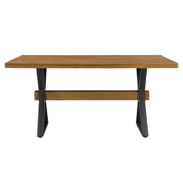 Farmhouse Style X Shaped Legs Dining Table With Moulded Details - Brown