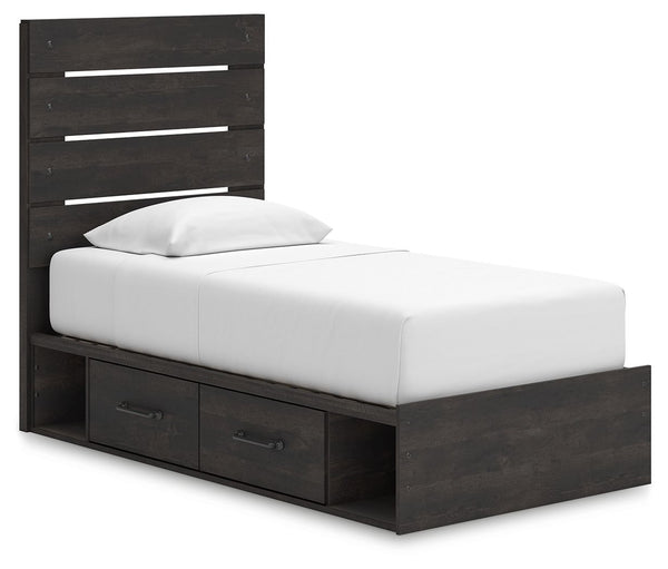 Hollivern - 4 Pc. - Twin Panel Storage Bed, Dresser, Mirror And Chest - Dark Gray