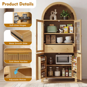 Fluted Tall Arched Pantry Cabinet With Adjustable Shelves