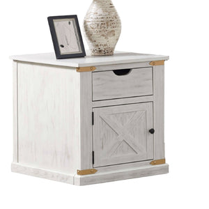 End Table With Storage Drawer And Shelves - Antique White / Gold