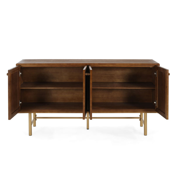Modern Scandinavian 4 Door Sideboard Storage Cabinet With Adjustable Shelves - Brown / Gold