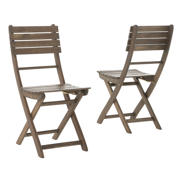 Outdoor Foldable Wood Dining Chair With Slat Design (Set of 2)