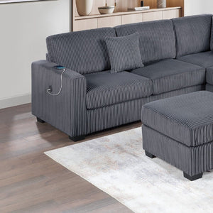 Upholstered L - Shaped 4 Piece Sectional Set With USB, Cocktail Ottoman