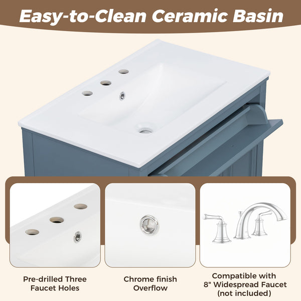 Freestanding Bathroom Vanity With Sink, Soft Close Door, Tip Out Drawer