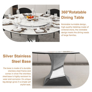 Round Dining Table & 6 Chairs Set - Silver