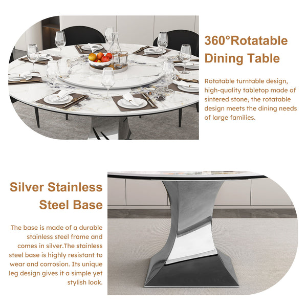 Round Dining Table & 6 Chairs Set - Silver