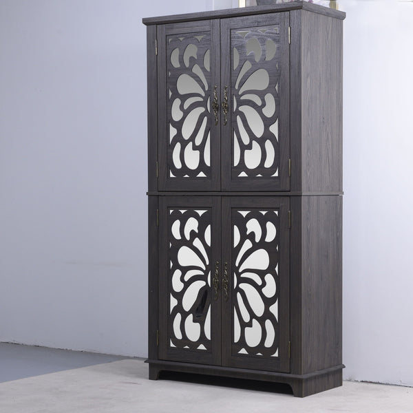 Modern Sideboard Buffet With 4 Mirrored Doors, Adjustable Shelves