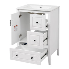 Freestanding Bathroom Vanity With Sink, Soft Closing Cabinet And Drawers - White