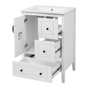 Freestanding Bathroom Vanity With Sink, Soft Closing Cabinet And Drawers - White