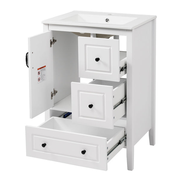 Freestanding Bathroom Vanity With Sink, Soft Closing Cabinet And Drawers - White