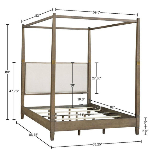 Queen Canopy Bed Frame With Upholstered Headboard - Brown