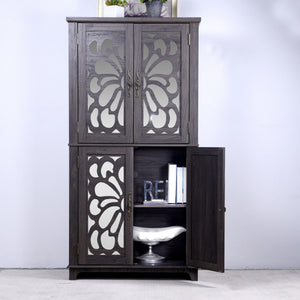 Modern Sideboard Buffet With 4 Mirrored Doors, Adjustable Shelves