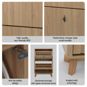 Entryway Shoe Cabinet With Flip Down Storage, Ultra Thin Freestanding Design For Home Use - Oak