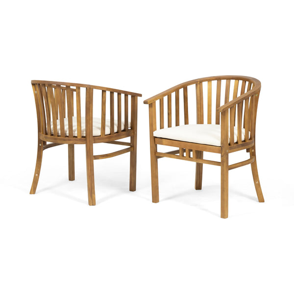 Outdoor Wooden Dining Chairs With Cushions (Set of 2)