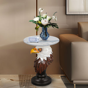 Eagle Head Accent Table, Animal Statue End Tables For Living Room - Brown / Antique White