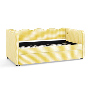 Gingham Daybed With USB Charging Port, Wave-Shaped Design