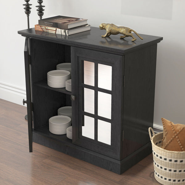 Sideboard Cabinet With Mirrored Doors, Adjustable Shelf, Metal Handles