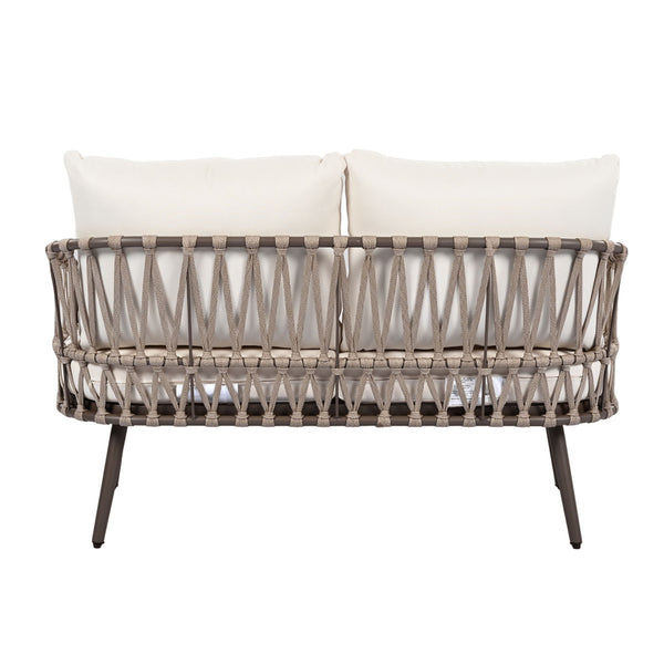 4 Piece Outdoor Patio Furniture Set, Metal Chairs With Woven Rope U Shaped Backrest