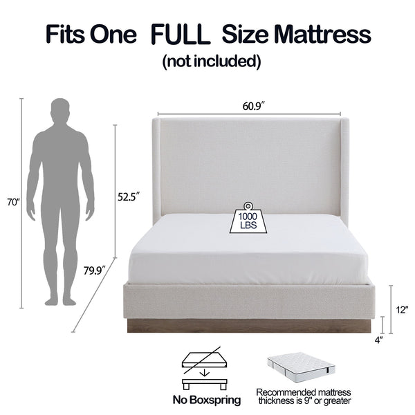 Hosford - Minimalist Upholstered Wingback Bed With Wood Base Platform