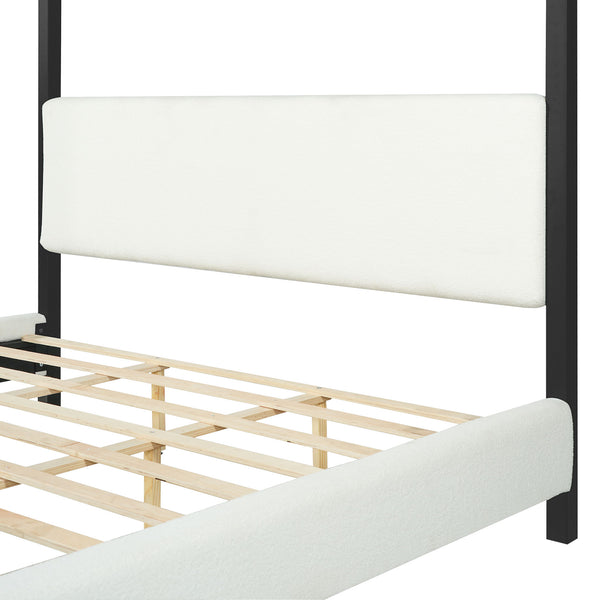 Queen Canopy Bed With Upholstery - White / Black