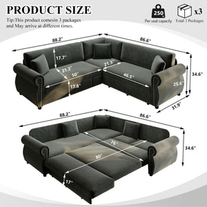 L-Shaped Sofa Couch With Pull-Out Bed