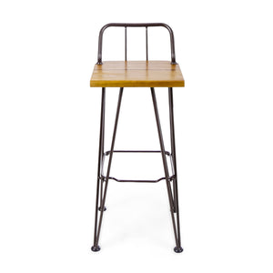 Dione Outdoor Industrial Acacia Wood Bar Set With Metal Frame And Slat Paneling - Brown