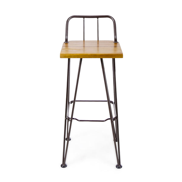 Dione Outdoor Industrial Acacia Wood Bar Set With Metal Frame And Slat Paneling - Brown